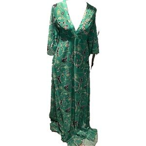 🌸NWT OSHOPLIVE GREEN PRINTED LONG SLEEVE MAXI DRESS SIZE SMALL🌸